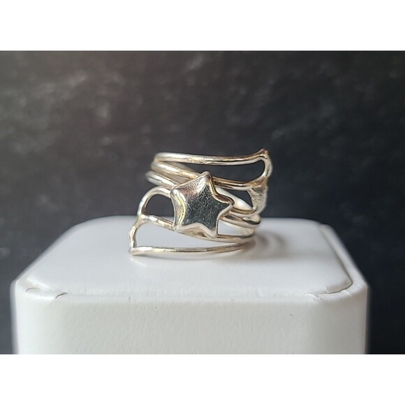 925 Sterling Silver Star Statement Ring, SIZE US 7.25 Vintage - Picture 3 of 10